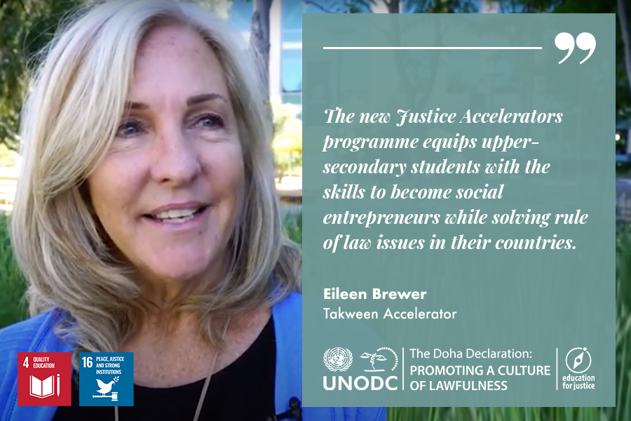 UNODC_FinCrime's tweet photo. 🔴 LIVE at #JusticeAccelerators

@tothelefteileen, Director of @TakweenAcc welcoming the participants of the #Education4Justice event, highlights the importance of teaching youth to use an innovative and development-oriented mindset.

Tune into the event: https://t.co/fYpZ571dDV https://t.co/XCEqVW5akl