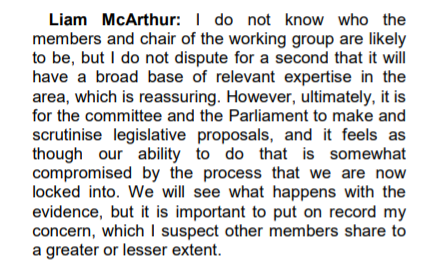 We are incredibly concerned that misapprehensions on the part of Mr Yousaf may lead to the decision on sex as an aggravating factor being delegated to an unelected - and potentially unrepresentative - working group rather than MSPs.  @liamkerrMSP &  @Liam4Orkney picked up on this.