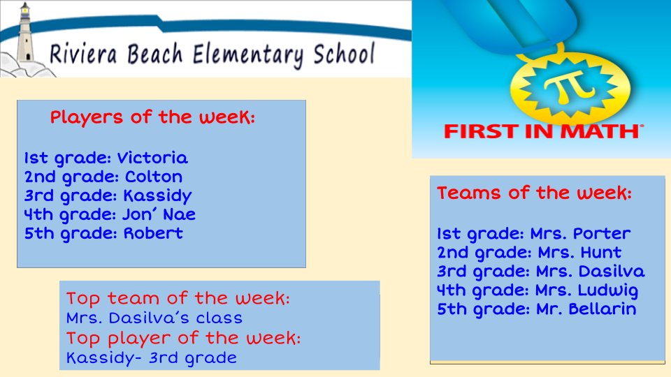 TheBeach_AACPS's tweet photo. Here are the RBES #FirstinMath Players and Teams of the Week.  Keep it up! https://t.co/ZcHhzvRlHY