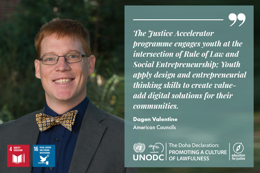 UNODC_FinCrime's tweet photo. 🔴 With #JusticeAccelerators event in full swing, Dagen Valentine of @AC_Global:

"The Programme engages youth at the intersection of #RuleofLaw &amp; social entrepreneurship".

Tune in to find out more about the new pilot phases in #Armenia &amp; #Kyrgyzstan: https://t.co/fYpZ571dDV https://t.co/7rekuqJX7l
