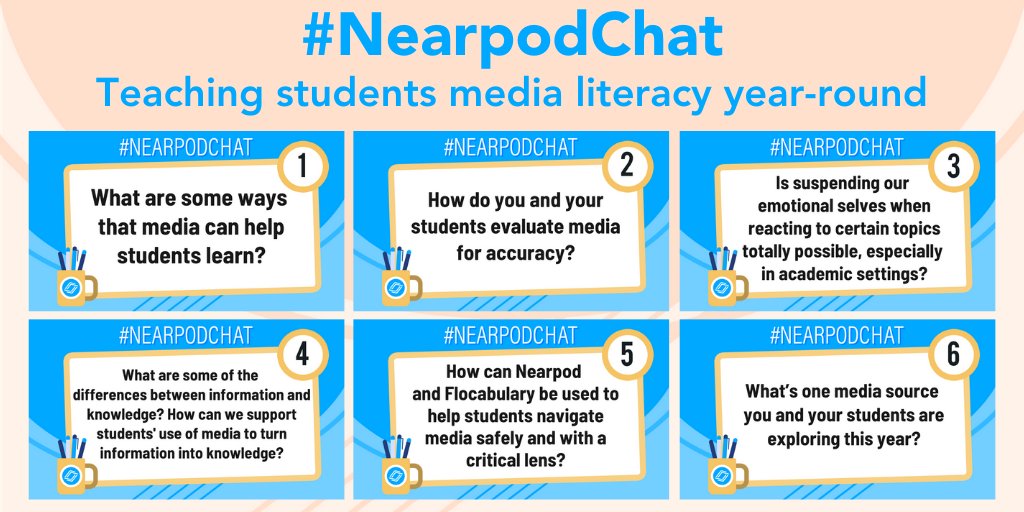 🎉 Join us for the #NearpodChat on Wednesday! 🎉

💙 Topic: Teaching students media literacy year-round
⏰ Time: 8pm ET
👩‍💻 Host: <a href="/JustTeachingELA/">justteachingela.bsky.social - NOT ACTIVE HERE</a>

Retweet if you will be joining us! 🌟