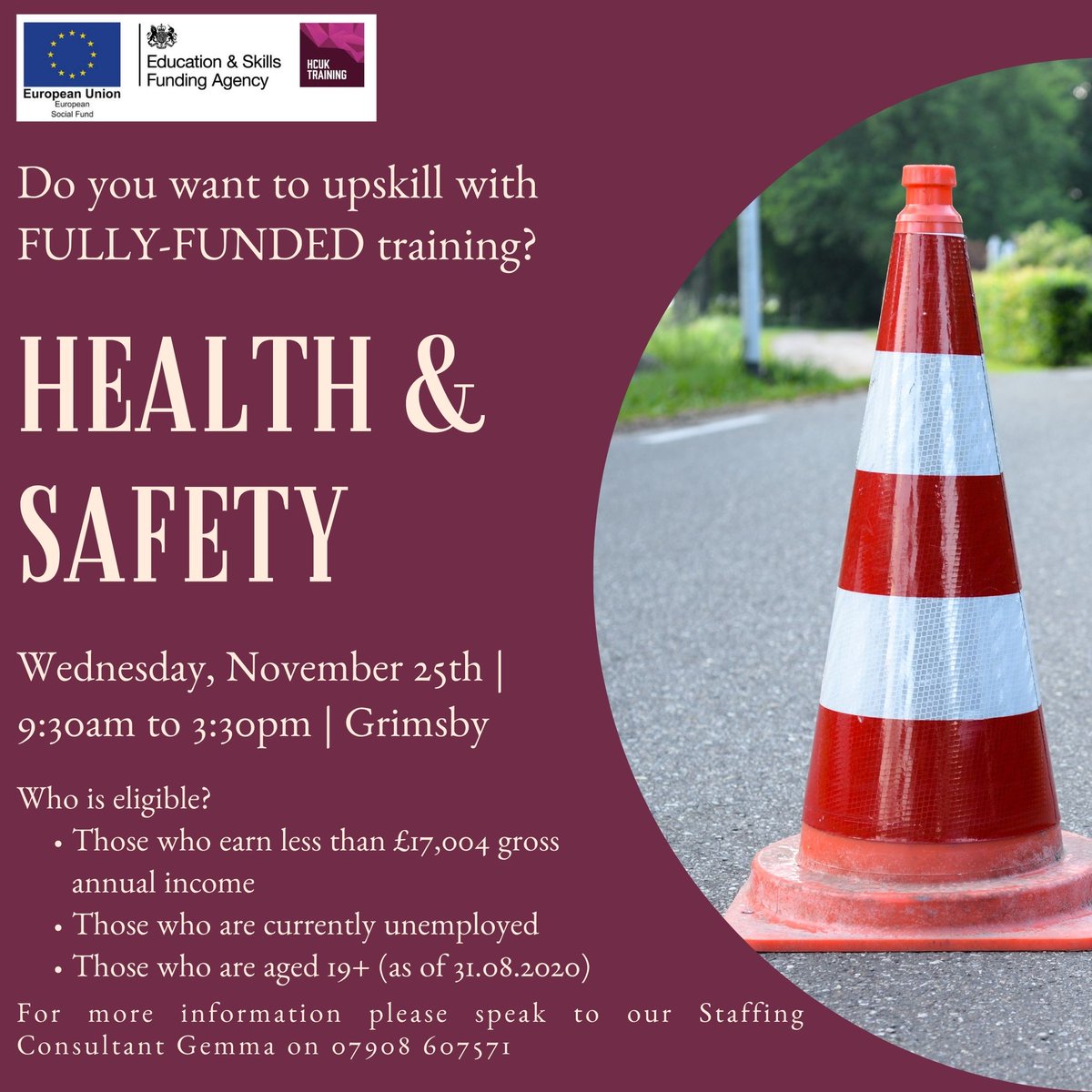 local_training's tweet photo. #HCUKTraining are holding fully-funded Health &amp; Safety training in #Grimsby. For more info please speak to the team today #AdultEducation #Upskill #GrimsbyTown https://t.co/cLm1WgqYVe