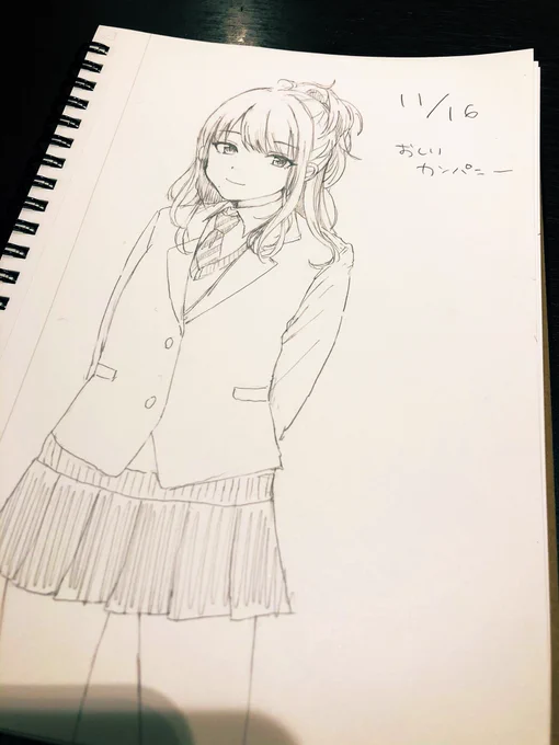 灯織ちゃん描いてもらっちゃったかんね✌️✌️✌️か、顔 最高   絵がうますぎだしおしりカンパニーの文字も最高すぎる。 宝。我の意味のわからん上半身絵がたくさん描いてあるノートと同じとは思えん  感謝...たのしかた 