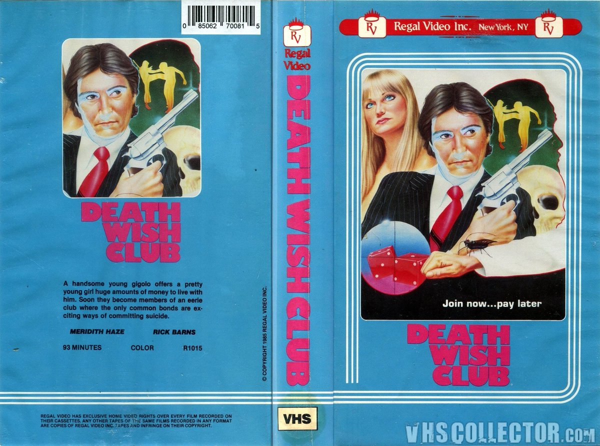 Movie Recommendation: DEATH WISH CLUB (1984)A college kid falls in love with a porno star, tracks her down, and then begins going to nightly games of chance with her, where the rich and powerful play variations of Russian Roulette for kicks. Edited into NIGHT TRAIN TO TERROR.