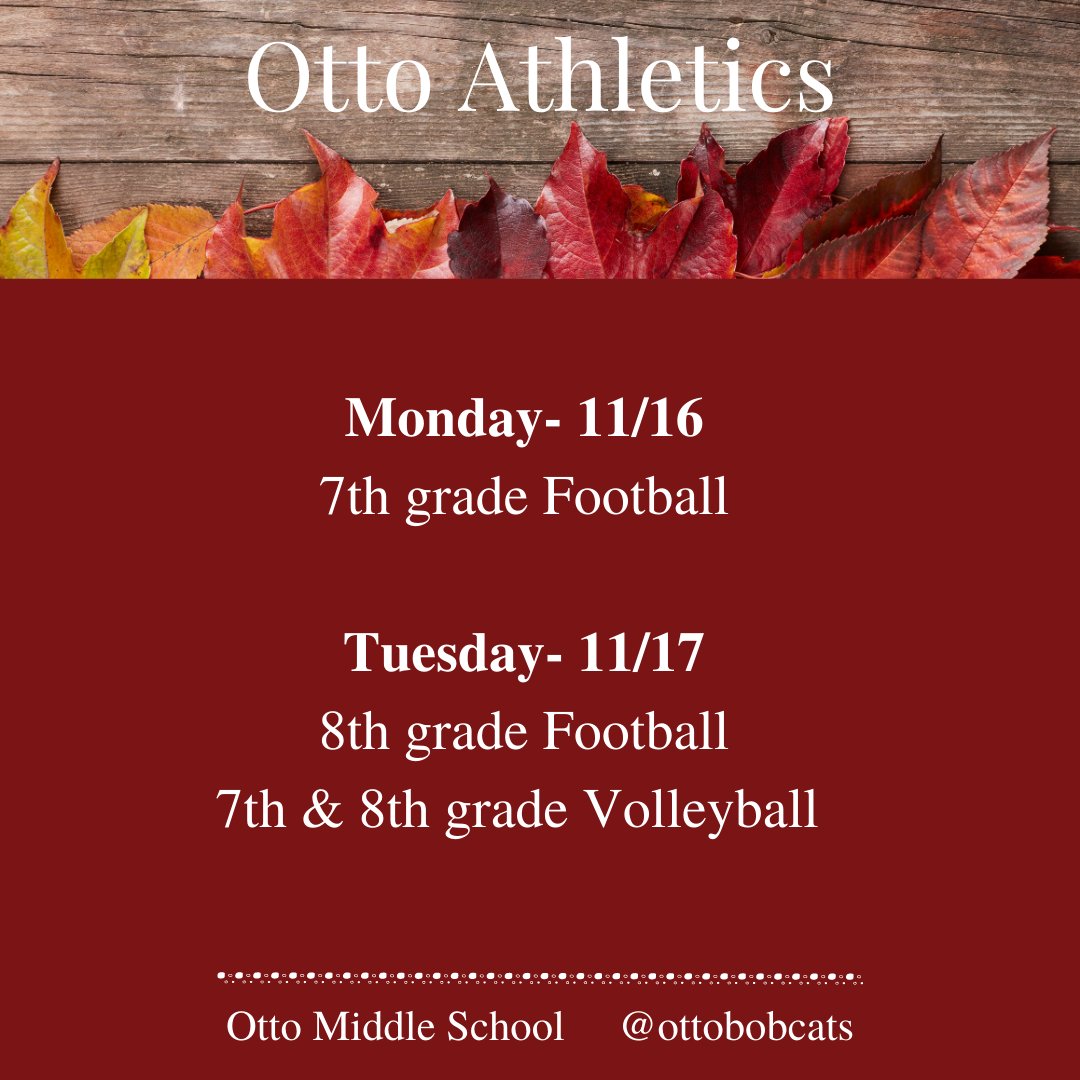 Otto Middle School on Twitter "Otto Athletics Monday 11/16 7th grade
