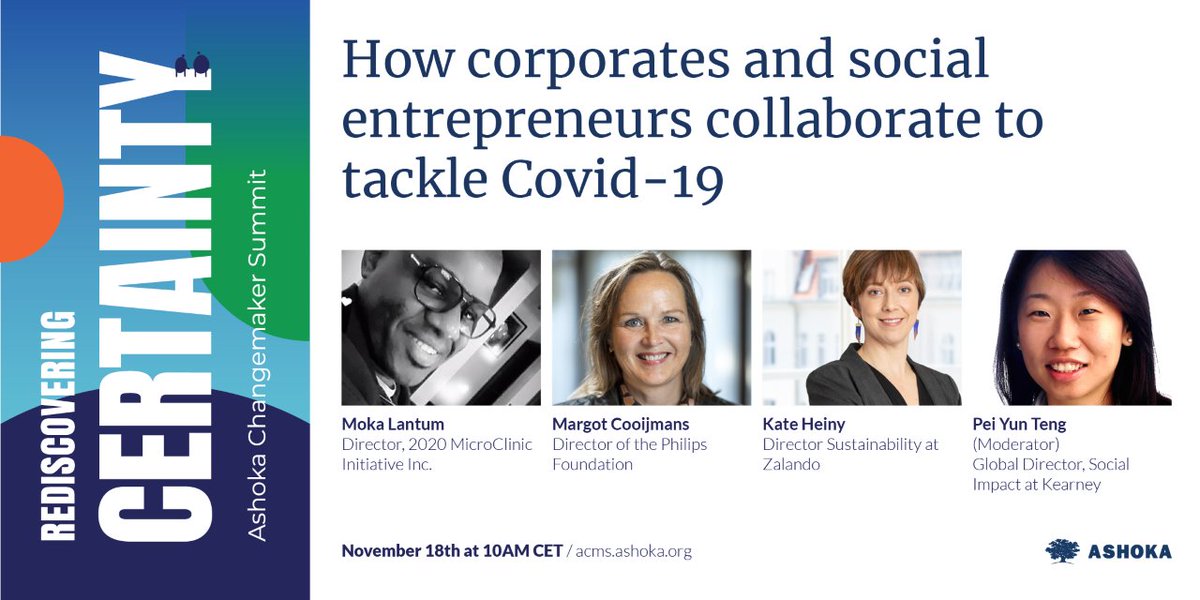 How have companies and social entrepreneurs teamed up to combat the challenges and uncertainty brought by Covid-19? Join the @Ashoka #ChangemakerSummit session on 18 November 10-11AM CET 🌍 #actby #socialinnovations Register with full community access: ashoka.org/en-us/event/as…