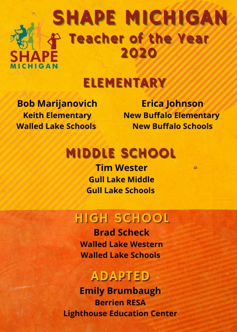 SHAPEMichigan's tweet photo. 🎊🎊🎊Congratulations to the SHAPE Michigan Teachers of the Year 2020! https://t.co/98pV1iNYMr