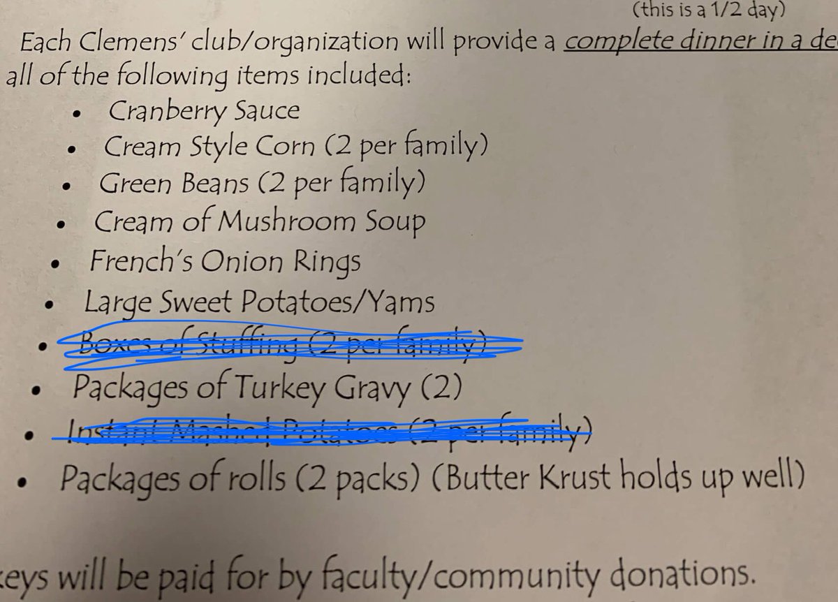 We’re providing thanksgiving for a family in need!! We need you! If you can donate an item, message us which item &amp; bring to A214 tomorrow!  <a href="/SamuelClemensHS/">samuelclemenshs</a>