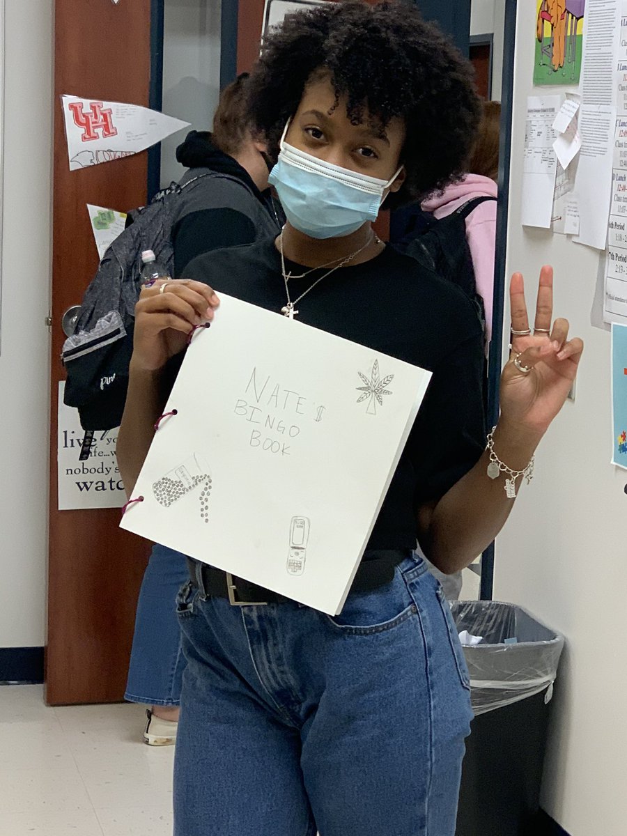 CoachKBuchanan's tweet photo. Two of my favorite students displaying their book projects today. @indyaandreaa & @iamarynj #MoreThanAnAthlete @ManvelHS @ManvelVBall #OneOfUsIsLying #iLoveEnglish #LitRocks https://t.co/sav5uA7Qf5