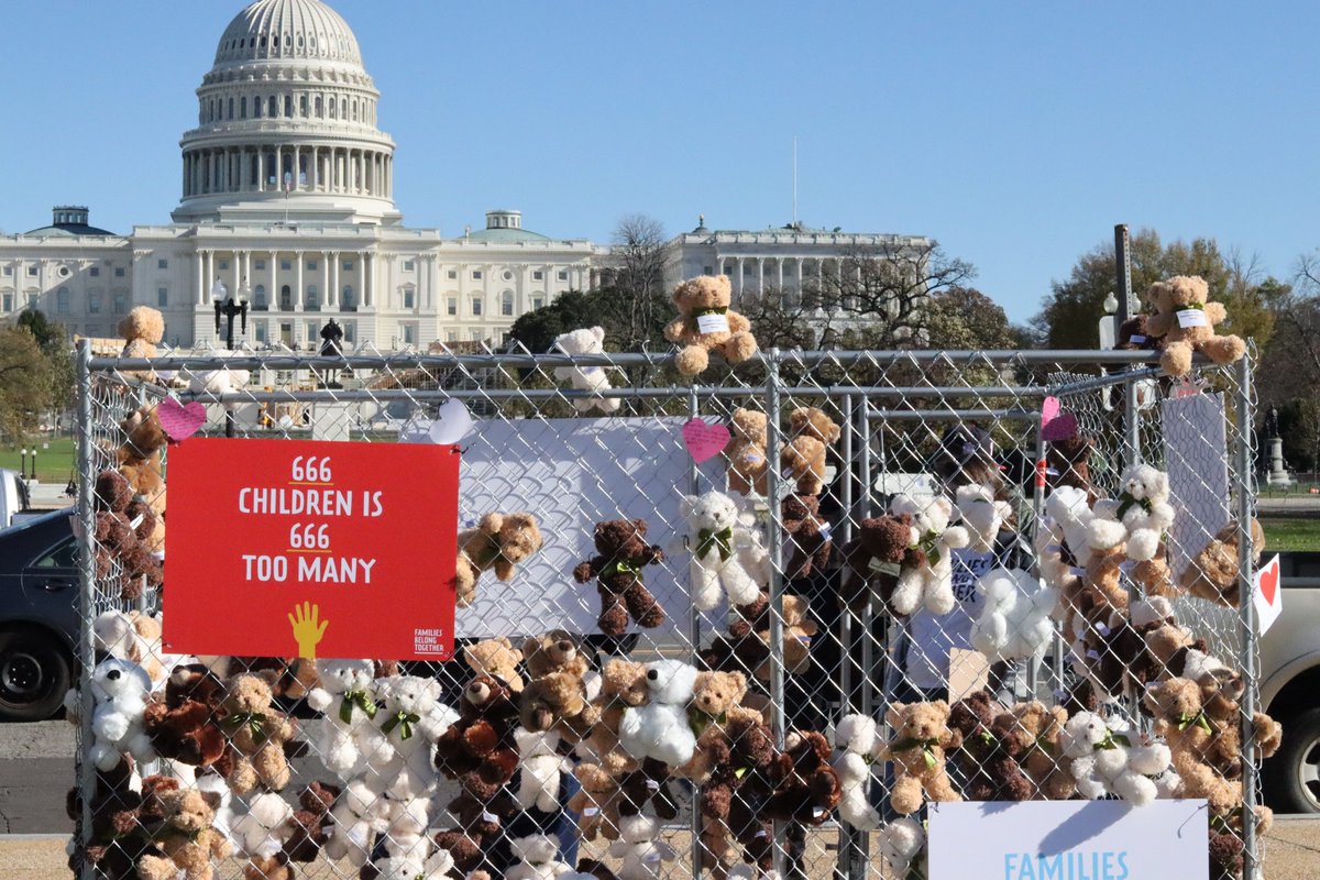 fams2gether's tweet photo. HAPPENING NOW: Families Belong Together has placed more than 650 teddy bears along with a cage outside Capitol Hill to remind lawmakers of the 650+ children who have still not been reunited with their families. https://t.co/Y1tRtJ8TLf