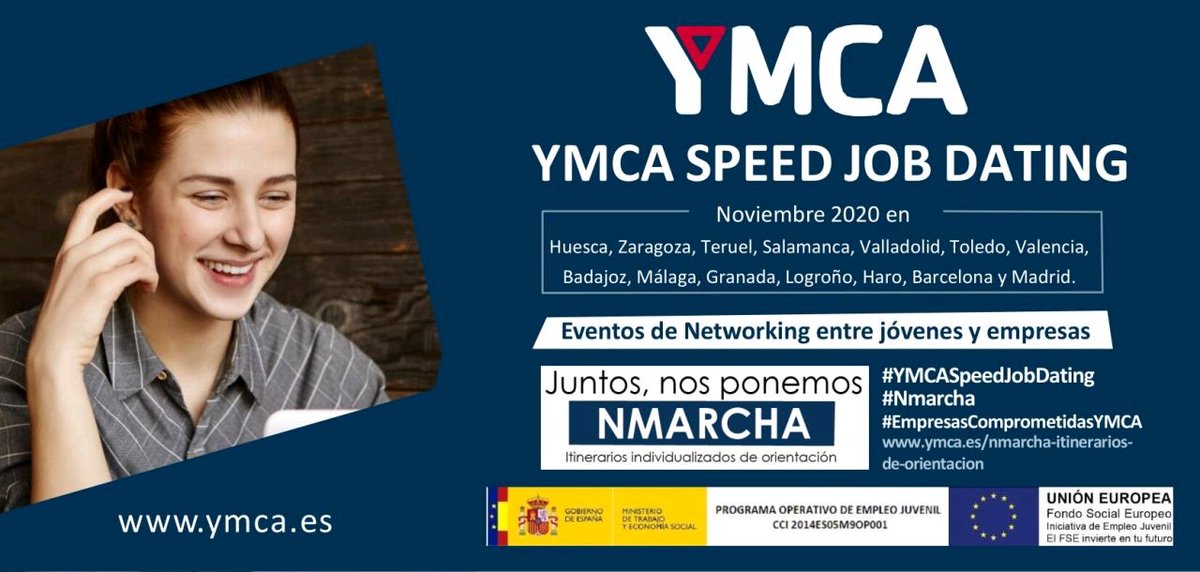 Susglezmez's tweet photo. #YMCASpeedJobDating. Encuentros online, organizados por @ymca_esp, entre #empresas y #jóvenes en búsquedade #empleo, que tendrán lugar en noviembre. Mañana el primero desde #Huesca 👌 https://t.co/E4OZrNpO0X