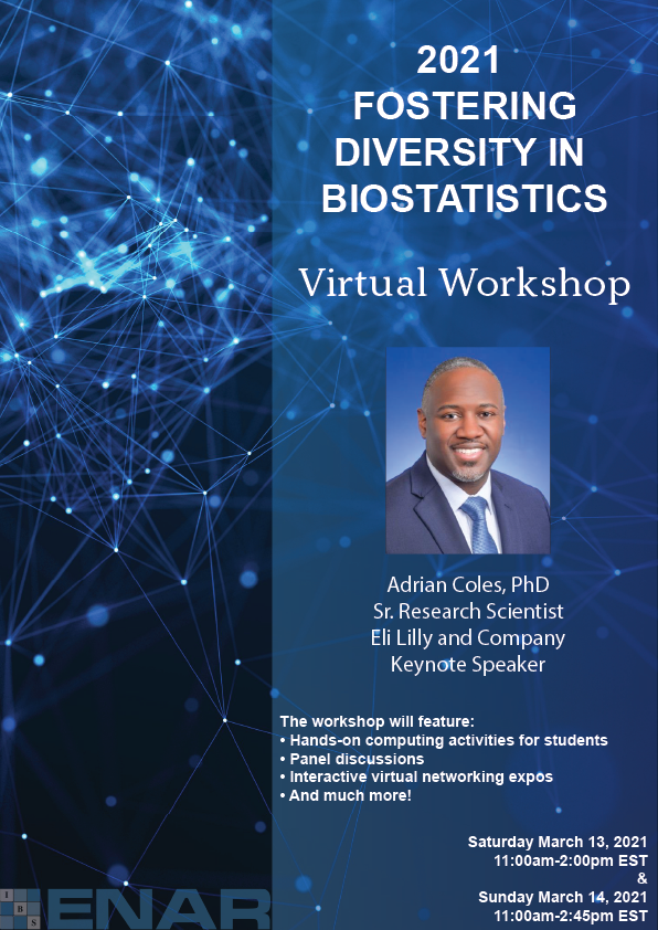 blackinstats's tweet photo. COSINE (#BlackInStats) &amp; ENAR invite you to the 2021 Fostering Diversity in Biostatistics Virtual Workshop. This workshop will focus on connecting underrepresented minority students interested in biostats with professional (bio)statisticians in academia, government, and industry. https://t.co/praMn9Mk8l