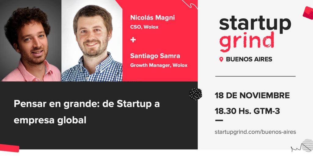 wolox's tweet photo. Este miércoles 18 @santisamra, Growth Manager, y @nicomagni, CSO, estarán presentes en @StartupGrindBA para contar la historia de Wolox y los desafíos que fueron superando. ¡No se lo pierdan! Más información aquí: https://t.co/7ju6jWr2Pd https://t.co/I24gsL0upr