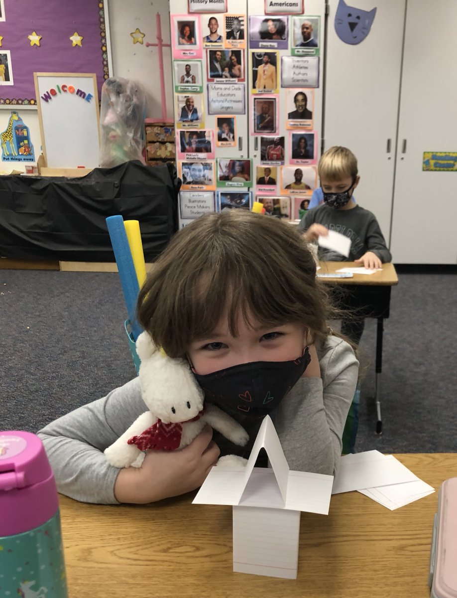 HHSTEM_JPerry's tweet photo. Kindergarten friends were challenged to build houses out of nothing but index cards. The results were #amazing #STEMatHH #STEM  #Engineering #challenge https://t.co/OsFcgpldtn