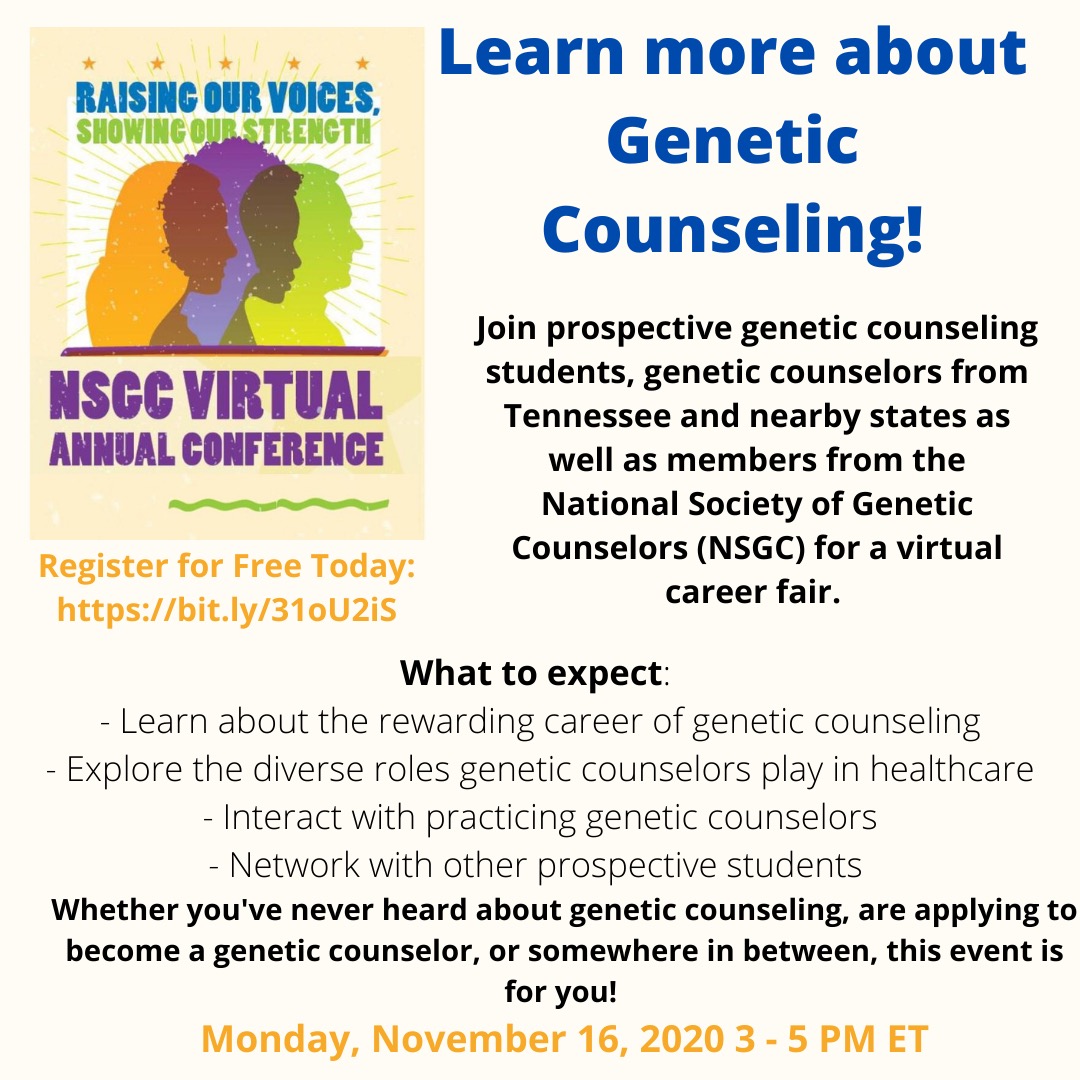 Just a reminder that if you are interested in learning more about the genetic counseling profession, the NSGC is hosting a virtual conference today at 3:00PM

bit.ly/31oU2iS