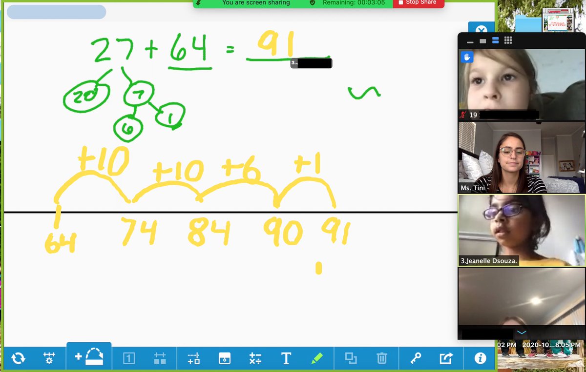 TiniMs's tweet photo. Students did a great job modeling how to use the number line to solve an 2-digit addition equation! We love the annotation feature on Zoom! #inspire96 https://t.co/qbwSw0ezSS