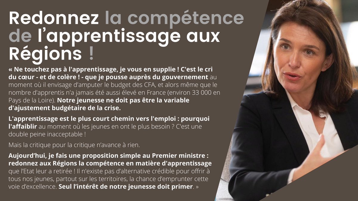 C_MORANCAIS's tweet photo. 📣 Ne touchez pas à l'#apprentissage, je vous en supplie ! C'est le cri du cœur -et de colère !- que je pousse auprès du gouvernement au moment où il envisage d'amputer le budget des CFA.
❌Notre #jeunesse ne doit pas être la variable d'ajustement budgétaire de la crise. https://t.co/EbBjFY8TWw