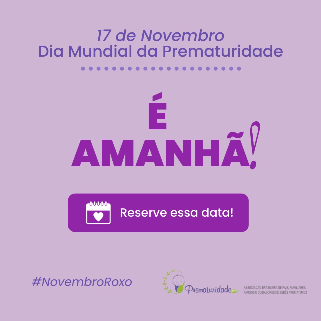 _prematuridade's tweet photo. Menos de 24h para nosso grande #DiaMundialdaPrematuridade! 🥳 Será o momento do ano em que ressaltaremos mais ainda a importância da nossa causa. 💜 Vamos juntos! 📅 #prematuridade #prematuro #worldprematurityday20 #wpd20 #juntospelosprematuros #cuidandodofuturo https://t.co/J2OEyyEZpu