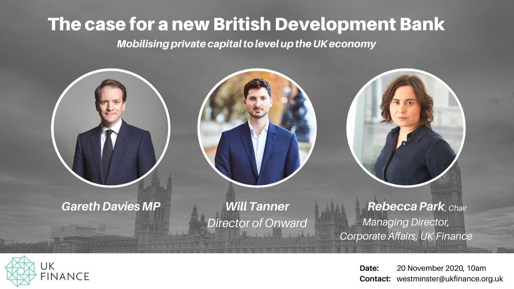 Looking forward to joining <a href="/UKFtweets/">UK Finance</a> and <a href="/Will_Tanner/">Will Tanner</a> for a discussion on why I am campaigning for a new financial institution, as part of the National Infrastructure Strategy, to mobilise private capital to fund new infrastructure projects that will level up the U.K. economy.