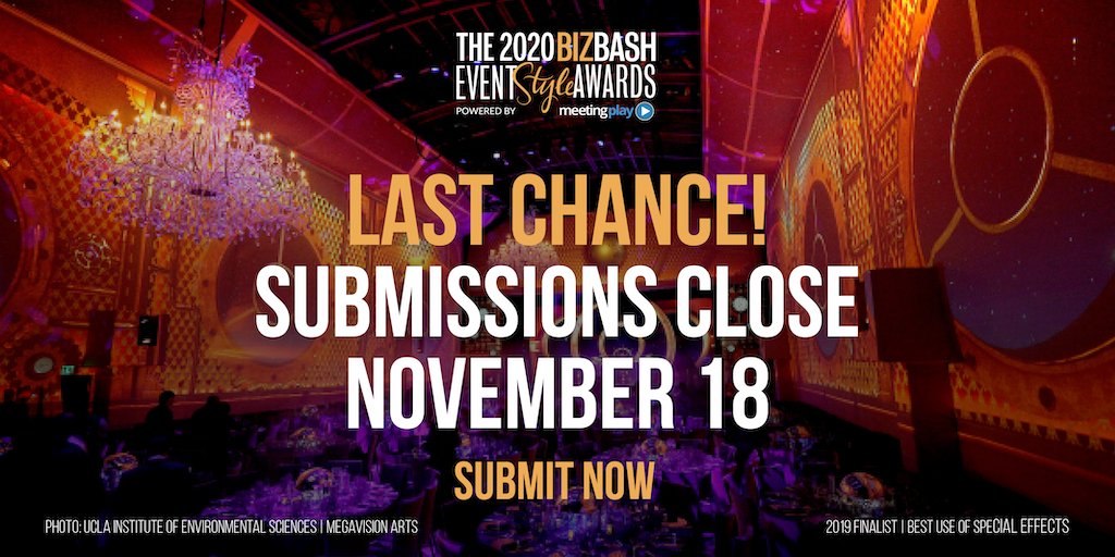 LAST CHANCE! Submit your best live and virtual events for the 2020 BizBash Event Style Awards, powered by <a href="/meetingplay/">Stova, formerly MeetingPlay</a>, before entries close THIS Wednesday, November 18 at 11:59pm ET. Enter now: bizbash.com/awards

#bizbash #awards #bizbashawards #eventprofs #meetingprofs