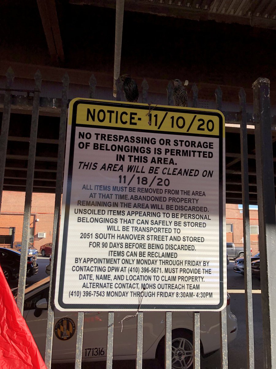 ElectRyanDorsey's tweet photo. Last week signs were posted indicating homeless residents would be ejected from the I-83 encampment.

I raised concern and the Mayor’s Office has stated it will not be happening.

I have requested they remove the signs ASAP, as to reassure still fearful residents. https://t.co/wLvrtvvhDq
