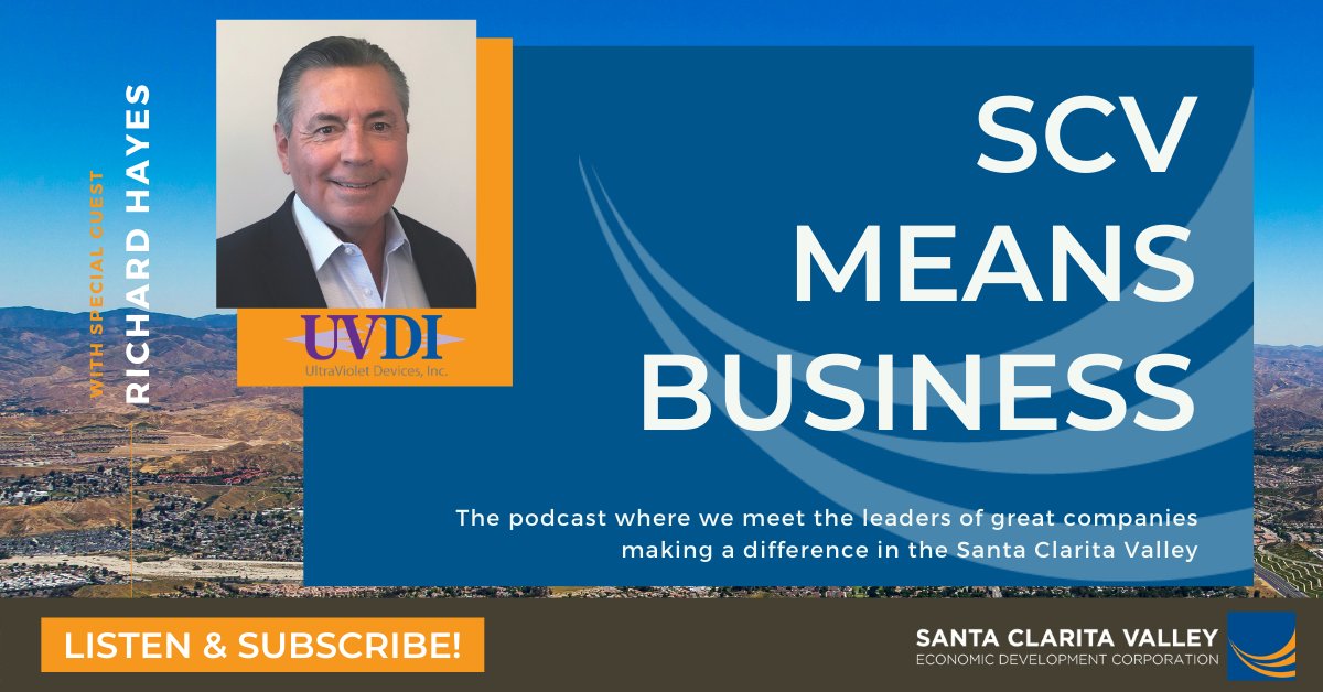 SCVEDC's tweet photo. NEW EPISODE - Richard Hayes, President of @UVDI joins the program to discuss the various applications of ultraviolet technology, including the important role that UV technology can play in mitigating COVID-19. Tune in: https://t.co/5NLiGkN8Ln
#workforcepods #businesspodcast https://t.co/bLu6h7wAhU