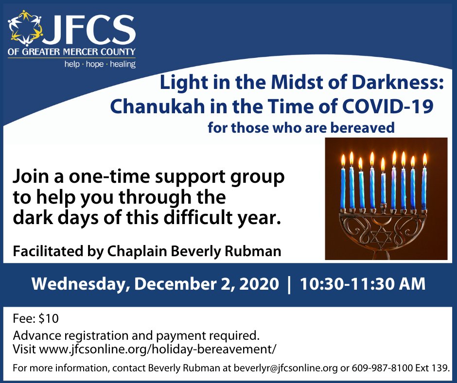 This holiday season will be difficult for all, and for those who are grieving, we are here with extra support.  jfcsonline.org/holiday-bereav…
#holidays2020 #supportgroup #JFCSMercer