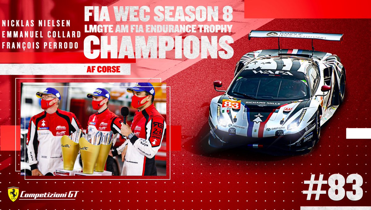 Ferrari Races (@ferrariraces) on Twitter photo Starting the new week as CHAMPIONS!🏆 François Perrodo, Emmanuel Collard and <a href="/_Nicklasnielsen/">Nicklas Nielsen</a> triumphed in the FIA Endurance Trophy in LMGTE Am class together with <a href="/AFCorse/">AF Corse</a>, first in team rankings. The result came thanks to the P2 in <a href="/FIAWEC/">FIA World Endurance Championship</a> #8HBahrain.
Bravissimi ragazzi!🎉🎉 Starting the new week as CHAMPIONS!🏆 François Perrodo, Emmanuel Collard and <a href="/_Nicklasnielsen/">Nicklas Nielsen</a> triumphed in the FIA Endurance Trophy in LMGTE Am class together with <a href="/AFCorse/">AF Corse</a>, first in team rankings. The result came thanks to the P2 in <a href="/FIAWEC/">FIA World Endurance Championship</a> #8HBahrain.
Bravissimi ragazzi!🎉🎉