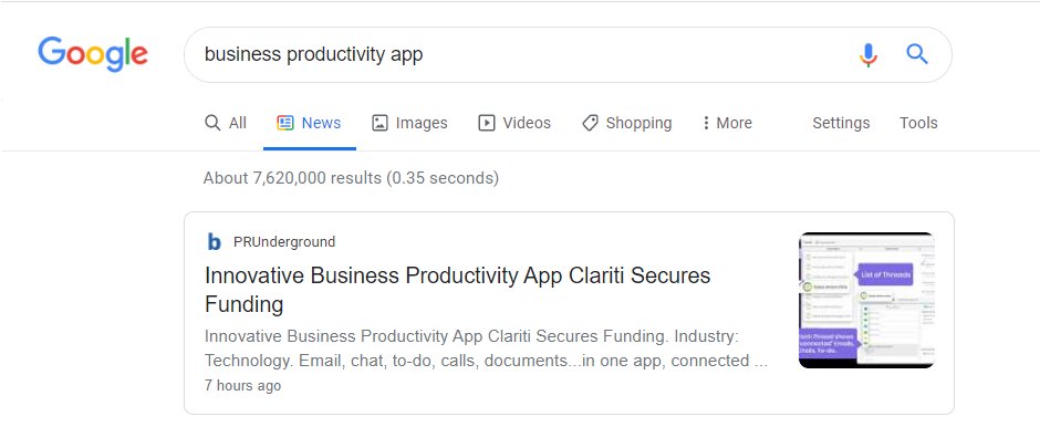 getclariti's tweet photo. #MondayMotivation when you see your #announcement 📢at Google search top spot 💯🥳#whatastarttotheweek #pressrelease Thanks @prunderground 🙏 https://t.co/Vf8L6eCMZL https://t.co/nlPKeDkPFq
