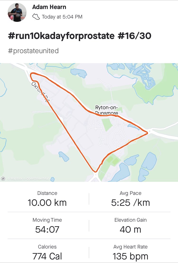 apmHearn's tweet photo. Day 16/30 ✅ - 54:07
Great support today from the @Coventry_City staff
@Andy1882
@AbbieForman1
@TisdaleLuke
Please join us @prostateunited and support @ProstateUK by donating: https://t.co/EmpPmusOMm
#run10kadayforprostate https://t.co/H9m73GAB9W