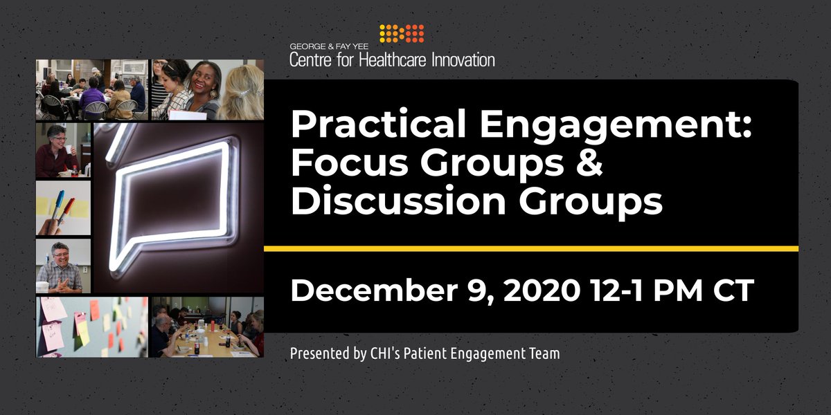 KnowledgeNudge's tweet image. Join @CHImbca's #PatientEngagement team on Dec 9th from 12-1 pm CST for a discussion of #practical engagement methods - #discussiongroups &amp;amp; #focusgroups

📅 eventbrite.ca/e/pe-lunchtime… 

#PPI #patientvoice #patientinvolvement #healthresearch