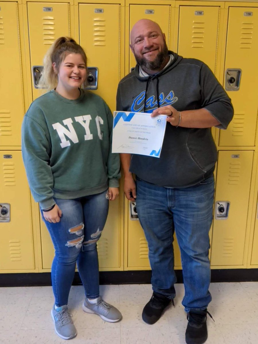 CassHighCTAE's tweet photo. Congratulations to the Cass High CTAE Student of the Week - Danni Hendrix! Danni was nominated by Agriculture Teacher Joey Dean for exemplifying all the characteristics that make students successful. Great work, Danni! #LoveBlueLiveGold #CTAEdelivers https://t.co/wxvNKO5Uyg