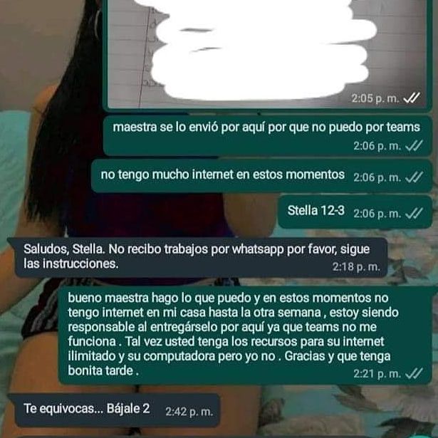 Moluskein's tweet photo. Alegado intercambio entre estudiante con maestra que no quiso recibir un trabajo por WhatsApp. 

¿Que opinas?

#MoluscoNews 
#ELMoluscoDePuertoRico 🎧 https://t.co/NT7leCibOk
