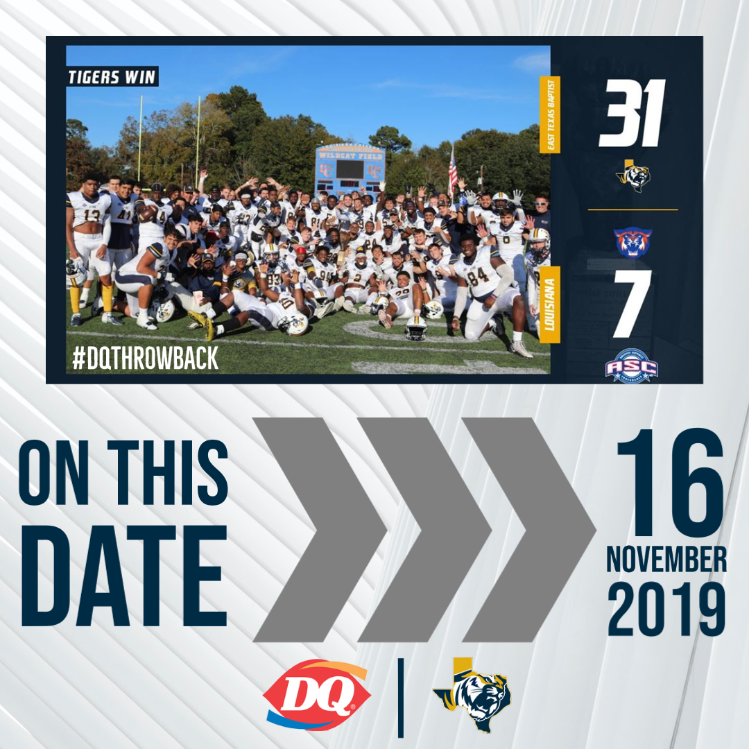 ETBU_Football's tweet photo. #ICYMI | #OnThisDate 
🗓️| November 16th, 2019
➡️| @ETBU_Football Keeps "The Claw" for 5th Straight Year🏈

⤵️⤵️⤵️⤵️
https://t.co/CyPTkah4oP

#TigersUnite | #TexasTigers | #ETBU | #DQThrowback https://t.co/Sb7N2TCM1Y