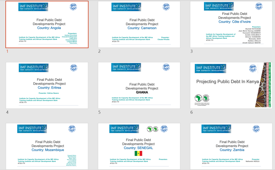 imfcapdev's tweet photo. @ATI_IMF #IMF, and @AfDB_Group organized a 5-day webinar series on “Projecting Public Debt &amp; Fiscal Adjustment Paths.” 86 AfDB economists prepared/presented public debt developments assessments: debt projections, fiscal adjustment paths, &amp; risks scenarios for 9 African countries. https://t.co/32xS8ZAxw1