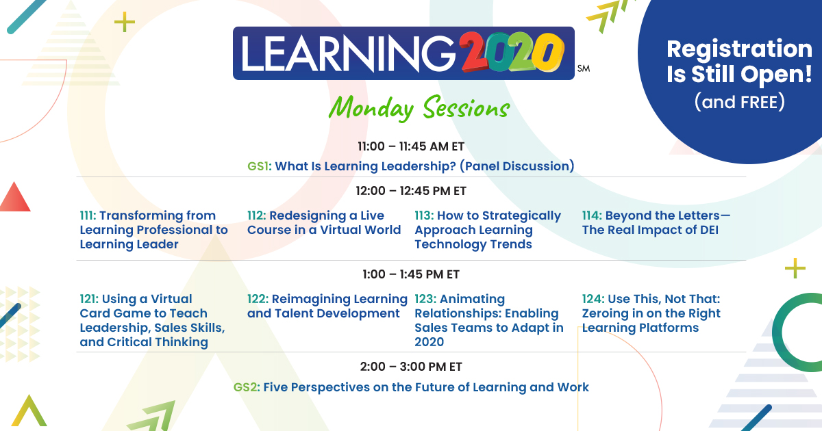 learning2024_us's tweet photo. Welcome to the first day of #Learning20! For your #MondayMotivation, we have 10 great sessions ranging from shifting to virtual courses, strategically approaching learning trends, and transforming into a learning leader. Check out the schedule and join us: https://t.co/Nf7v7Bj26S https://t.co/jIQSlrnVdx