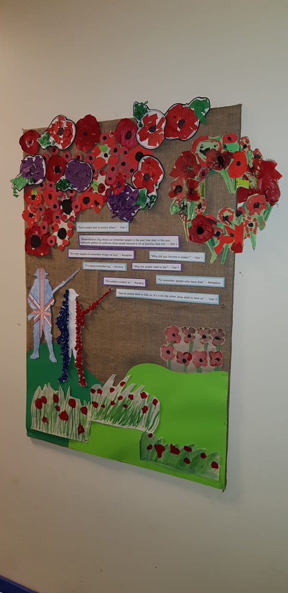 MinsterInfants's tweet photo. The Minster Nursery and Infant School Remembrance art work. This was a whole school effort as each year group had contributed. The art work is proudly displayed in our school. Well done! It looks fantastic https://t.co/w71INg7AJ5