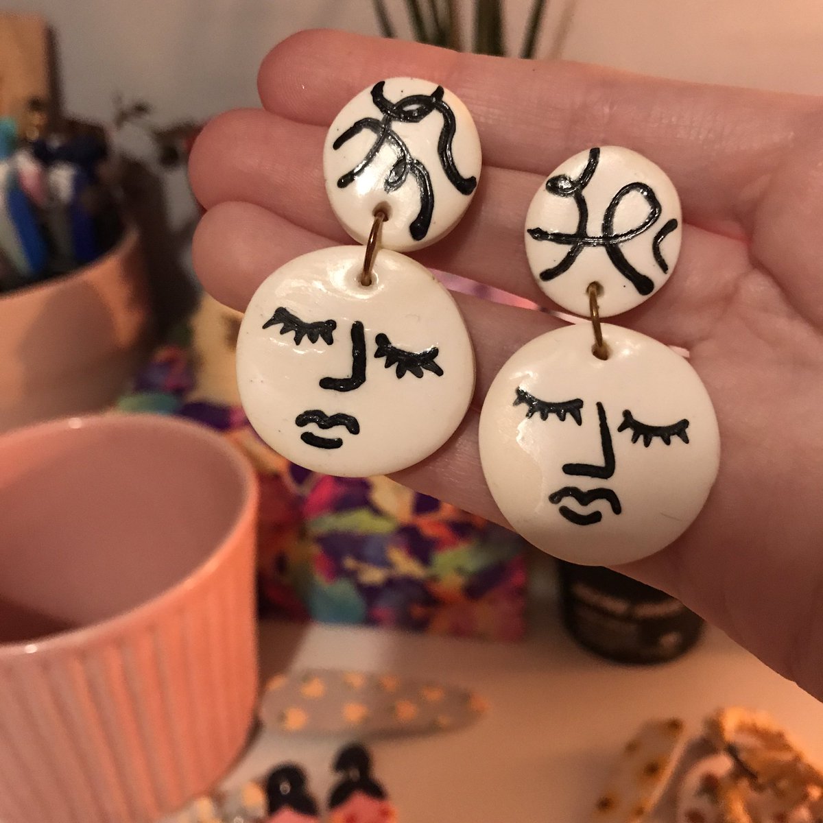 Some more abstract beauty! These are by PASTA Ceramics, I got the little studs for free (the maker is such a lovely lady!) I always get compliments on these black and white ones! She does other ceramic work as well:  http://p-a-s-t-a.com 