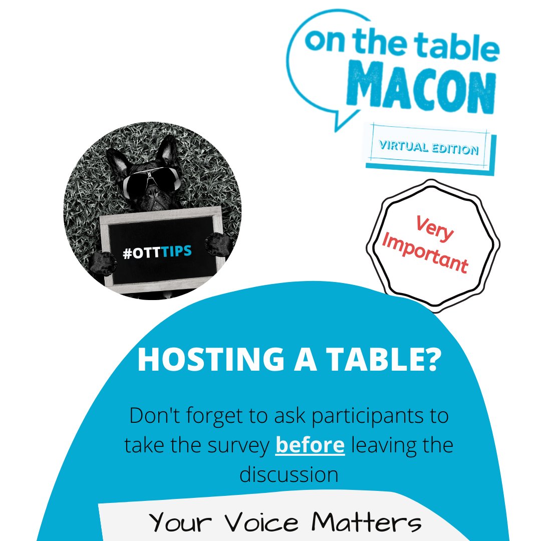 CFCGA's tweet photo. We wanted to remind you to take the survey and to also invite your guests to do the same.
You can find the survey on our website https://t.co/ncdHUsvvcr
#onthetablemacon #onthetablemilly #onthetablecentralga #yourvoicematters #conversationtoaction https://t.co/wmjSYCwSmk