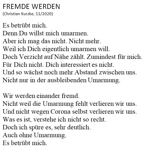 ChristianKurzke's tweet photo. Fremde werden
#Solidarität #Zusammenhalt #Zuversicht #CoronaDeutschland #Corvit19de #FlattenTheCurve #Abstand #Anstand #Freunde #Freundschaft #Nähe #Distanz #Umarmung #Berührung #Geduld #Rücksicht #Fremdheit #Fremd #Fremde #FremdSein #Verzicht #Miteinander #Verhalten #Sanftmut https://t.co/Ud9TFSzMmD