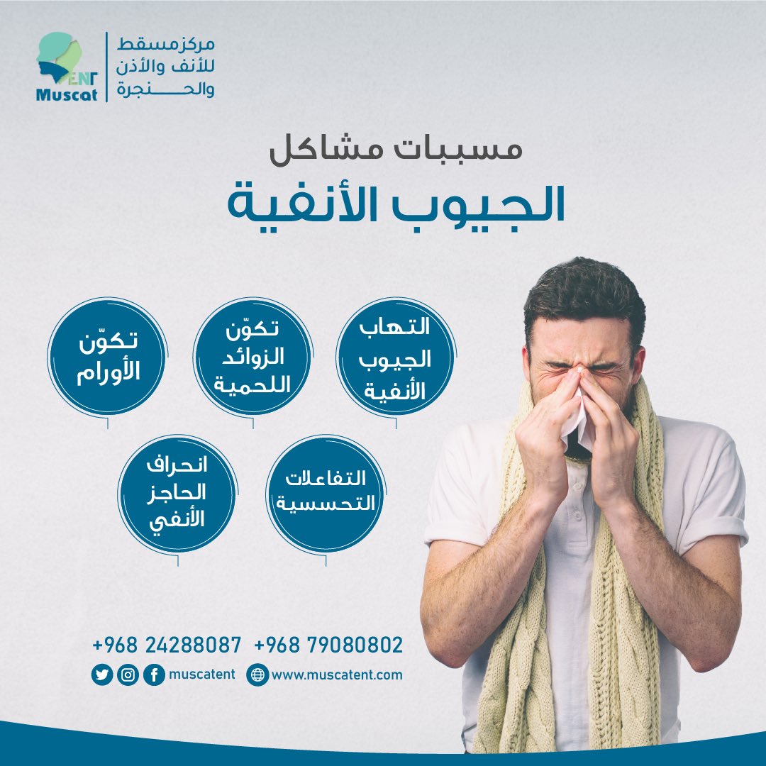 muscatent's tweet photo. تُجرى عملية الجيوب الأنفية لأولئك الذين يعانون من مشاكل مزمنة في الجيوب الأنفية، بحيث تستهدف العملية تصريف الإفرازات المتراكمة وتسهيل عبور الهواء بغرض التنفس. 

من أكثر مسببات مشاكل الجيوب الأنفية ما يلي 🔽 https://t.co/eUJCtT0IsS