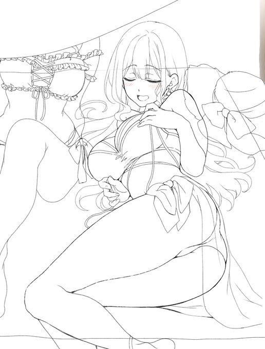 最近のこのあたりしかなかった…鉛筆で書いて上からゴリゴリに加工したやつ #皆さん線画と塗った後を見せてください 