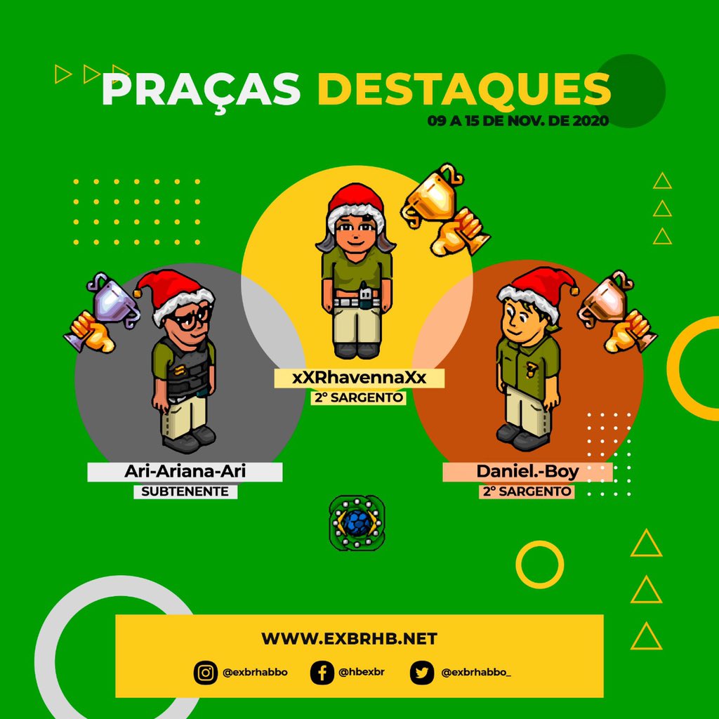 exbrhabbo_'s tweet photo. Vida longa a eles! Esses foram os praças que mais se destacaram na última semana. Parabéns, senhores! 🇧🇷
-
#exbrhabbo #habbohotel #militarismohabbo #habbocolor #habbo #sorteio @habboofficial @habbo https://t.co/ksPktAbkWT