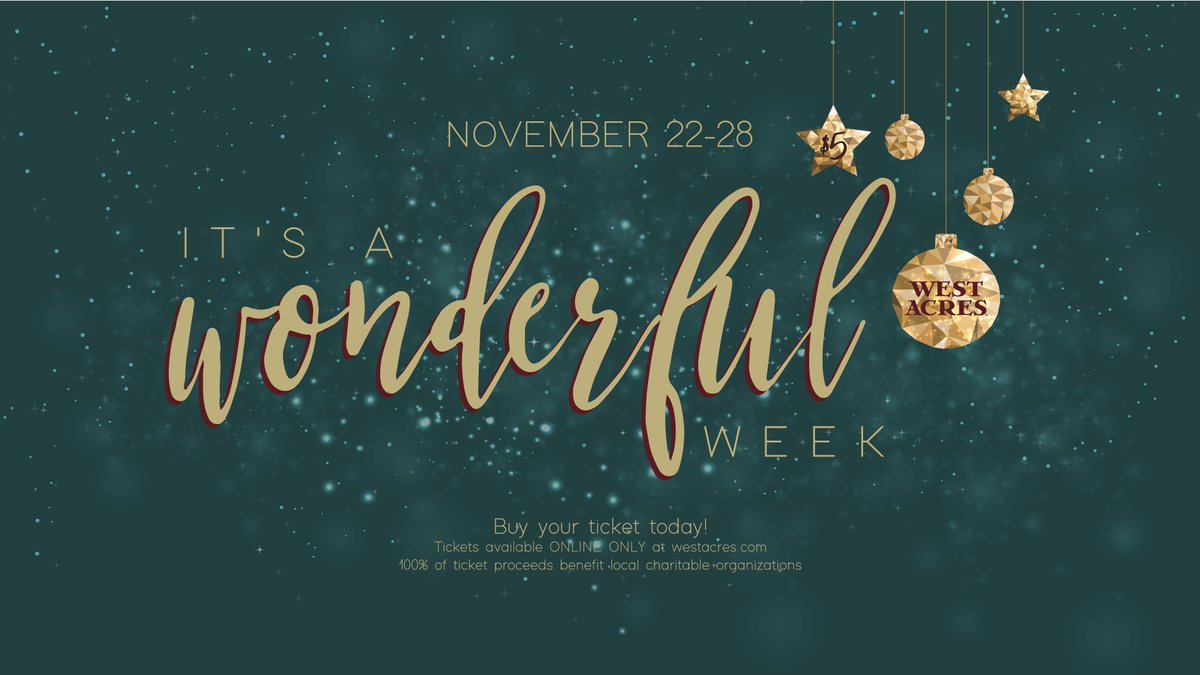 WestAcresMall's tweet image. Kick-off the holiday season with us while supporting local fundraising organizations at our "It's A Wonderful Week" event, happening November 22-28th!🎄

Learn more + buy your $5 ticket here: westacres.com/iaww/