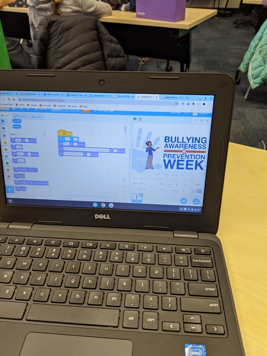 MrSteltman's tweet photo. Working on our own memes, programs and scripts to share our answers to different questions about bullying. #BullyingAwarenessWeek @mrelseclass @JohnTTuckPS https://t.co/YXoPvroakq
