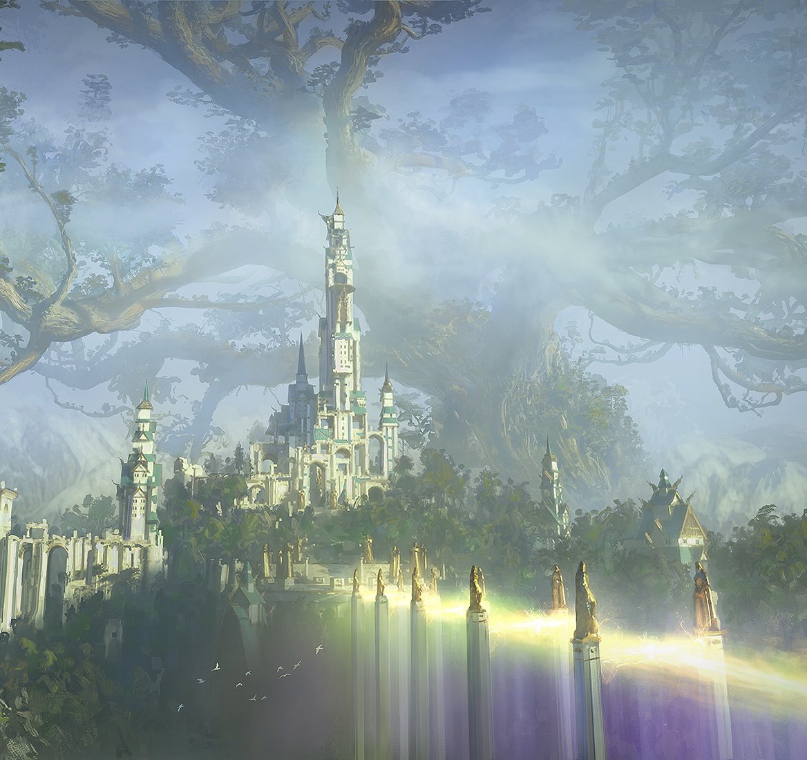 Asgard : we wanted to bring this world to life with a surreal but not sci-fi visual direction. Every single element of this world is a magnified place or piece of England or Norway, like being in a dream. #AssassinsCreedValhalla #concepart concepts by ?@DongluYu @GillesBeloeil 