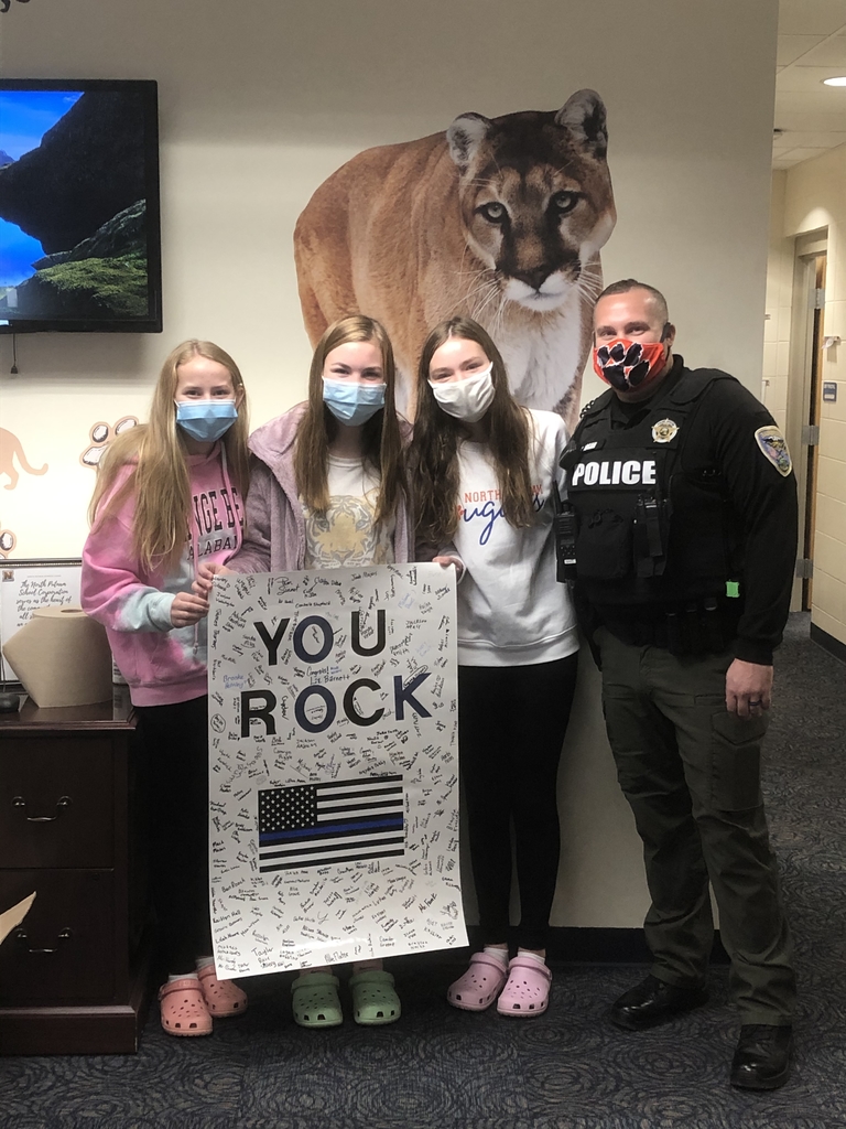 NPMScougars's tweet photo. Officer Logan graduated from the Indiana  Law enforcement Academy last week!  Mrs. Barnett and some of our students made this card for him.  Everyone at the middle signed it in appreciation of the great job he does as our School Resource Officer! https://t.co/aJGN2SZY3Q