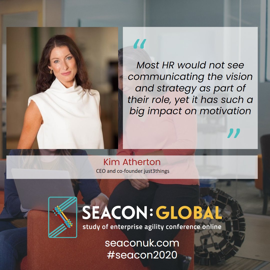 SEACONGLOBAL's tweet photo. We can' wait to hear from Kim Atherton this Thursday at #Seacon2020. Don't miss her great talk on -How has HR got it so wrong? 

@WeareJ3T 
#Seacon2020 #StrategyandLeadership #people #culturematters #waysofworking  #just3things #futureofwork #hr #vision #motivation #communication https://t.co/sJRtqsdW5x