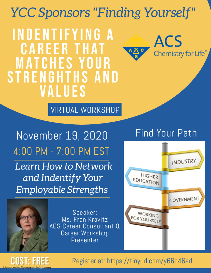 ACSPROF's tweet image. Register now for FREE @ycc_acs #profdevt workshop Thurs, 11/19, 4-7 PM ET ft. Ms. Fran Kravitz: american-chemical-society.zoom.us/meeting/regist…

#ChemTwitter #CareerDevelopment #CareerConsulting #VirtualWorkshop #Workshop #ProfessionalDevelopment #Chemistry #ChemPROF