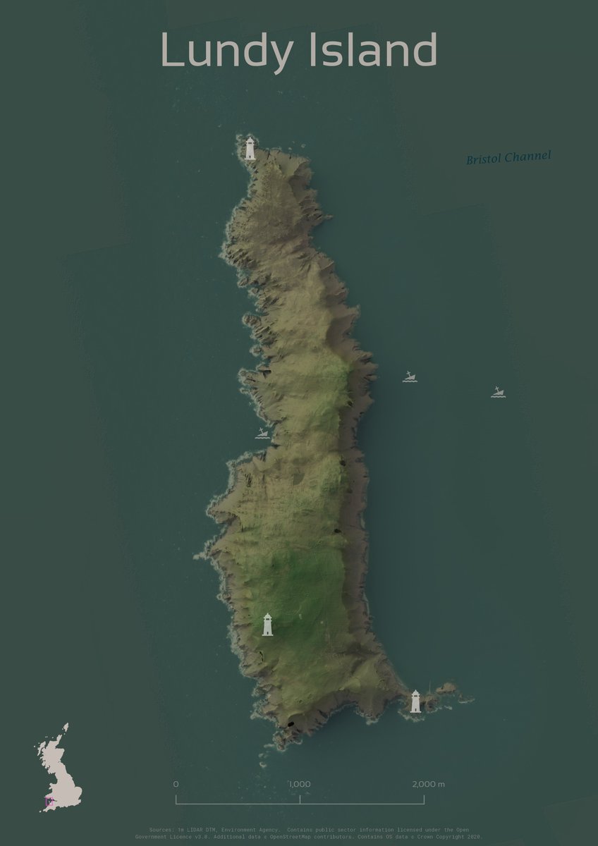 samwise_v's tweet photo. #30DayMapChallenge Day 16: Islands

A map of Lundy Island in the Bristol Channel.

Made in #QGIS and #Blender using data from #osm, #Ordance Survey and lidar 1m dtm data from Environment Agency. https://t.co/U5tRLM0guo